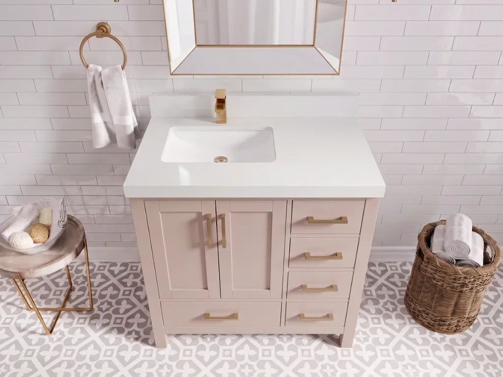 Malibu 36 in. W x 22 in. D Left Offset Sink Bathroom Vanity | 
              
                Pink
                
                  
             - MLB_PNK_WHQZ_36L - photo №31