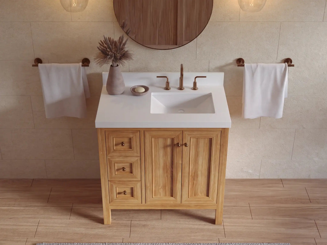 Nashville Teak Wood 36 in. W x 22 in. D Right Offset Sink Bathroom Vanity | 
              
                Light Natural Teak
                
                  
             - NAS_TK_LNT_WHQZ_36R - photo №28