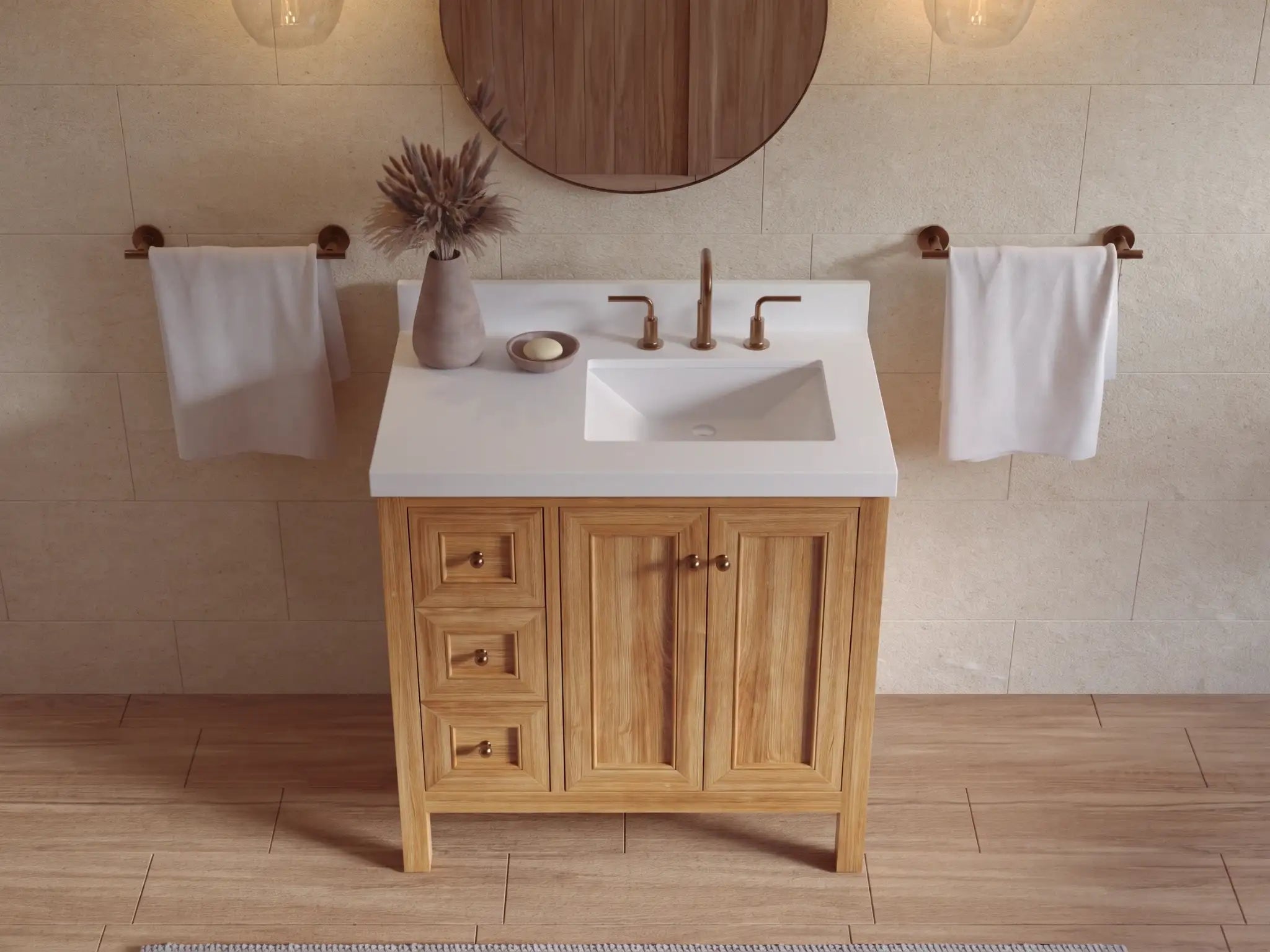 Nashville Teak Wood 36 in. W x 22 in. D Right Offset Sink Bathroom Vanity