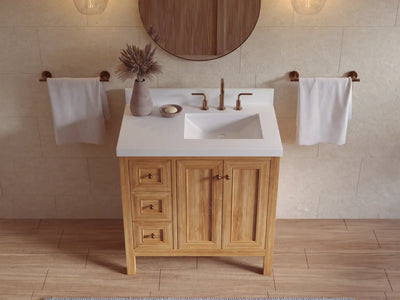 Nashville Teak Wood 36 in. W x 22 in. D Right Offset Sink Bathroom Vanity