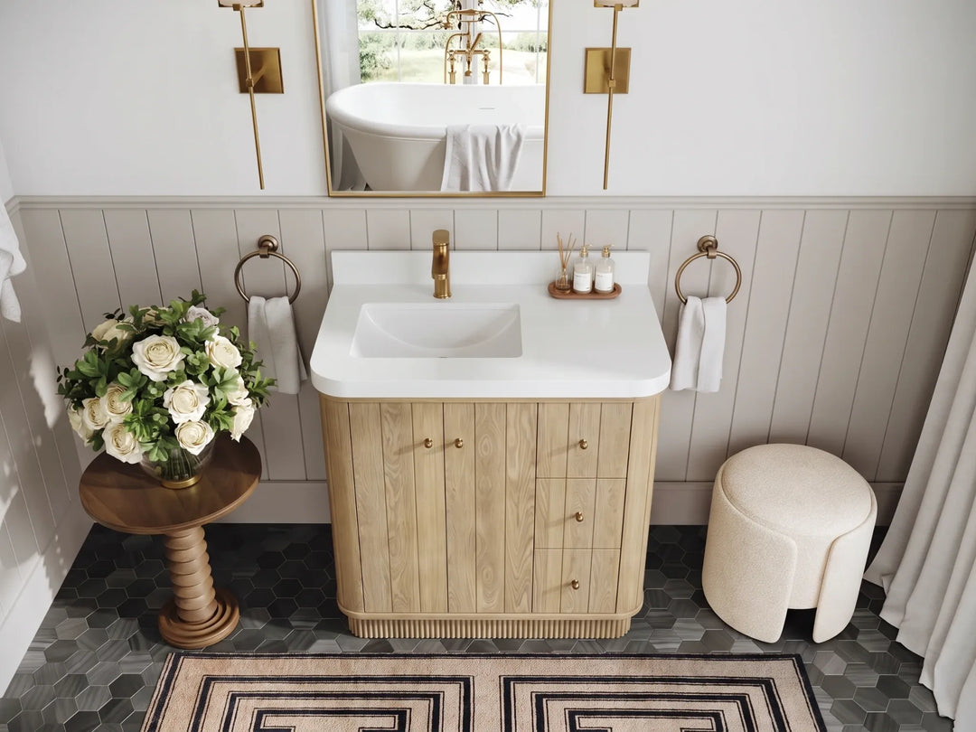 Houston White Oak 36 in. W x 22 in. D Free Standing Curved Edge Left Offset Sink Bathroom Vanity | 
              
                Nordic White Oak
                
                  
             - HOU_WHOK_NORW_CARM_36L - photo №24