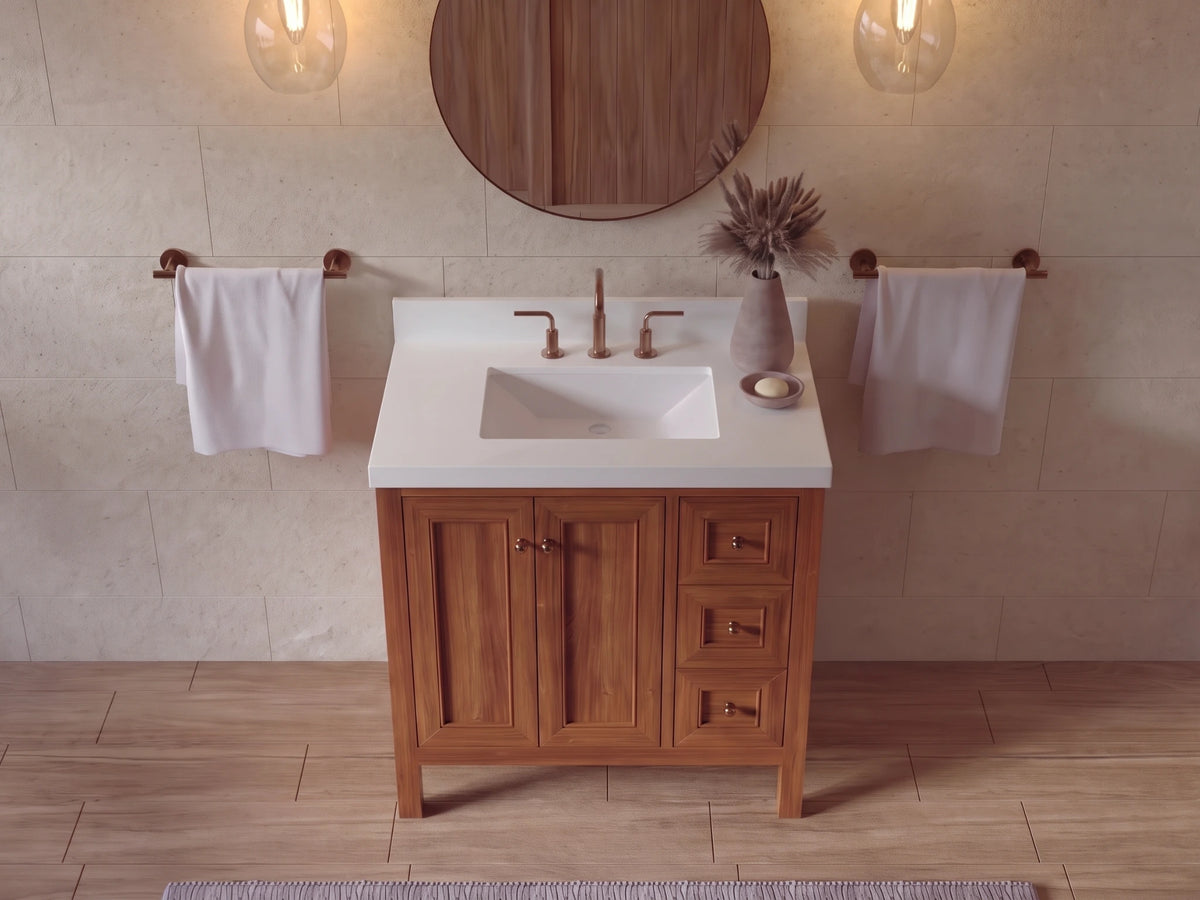 Nashville Teak Wood 36 in. W x 22 in. D Center Sink Bathroom Vanity