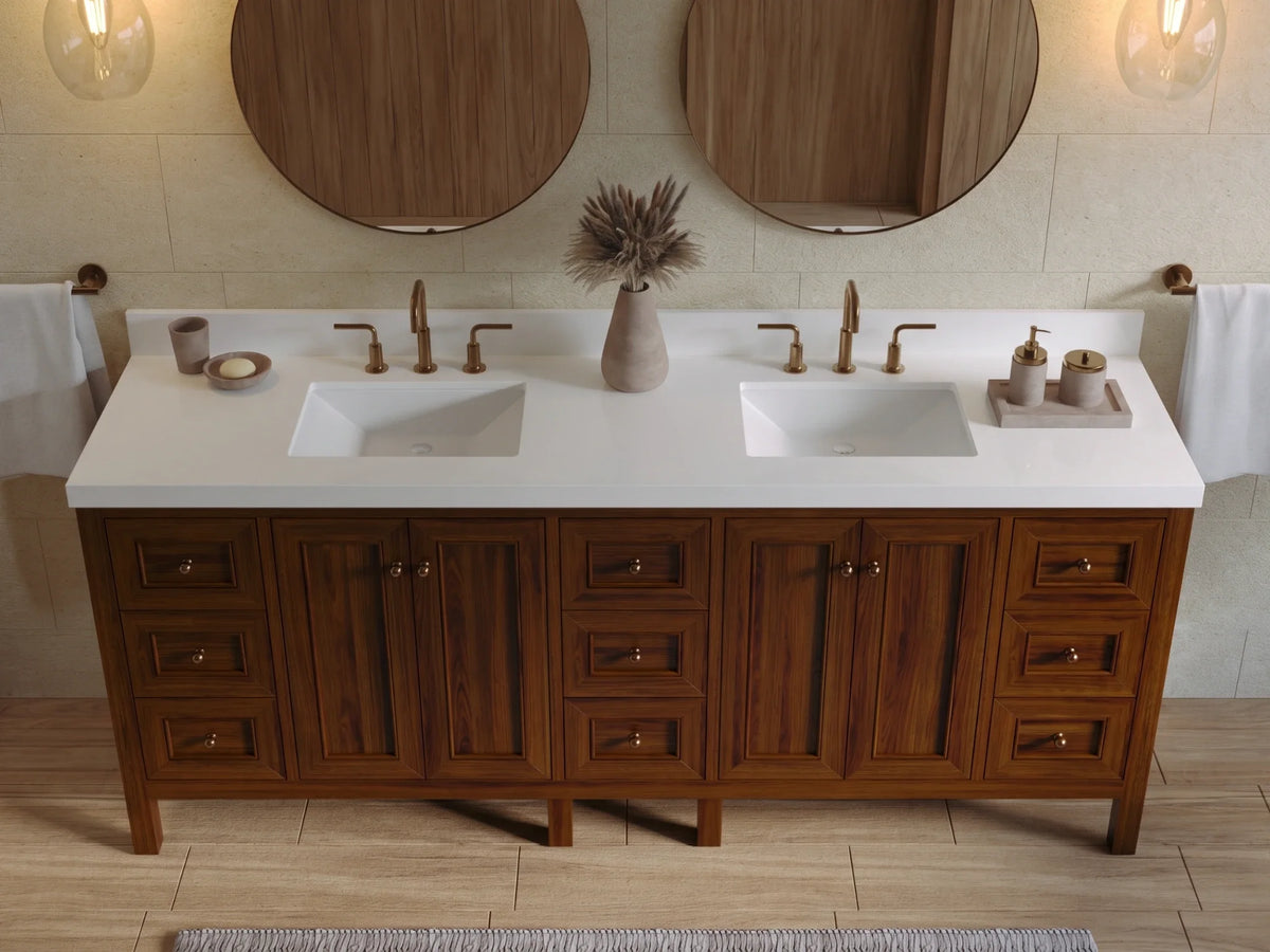 Nashville Teak Wood 84 in. W x 22 in. D Double Sink Bathroom Vanity