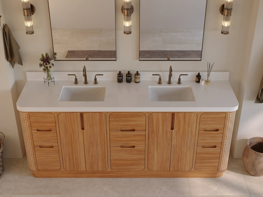 Ventura Teak 84 in. W x 22 in. D Double Sink Bathroom Vanity | 
              
                Light Natural Teak
                
                  
             - VTR_TK_LNT_CA_GL_84D - photo №14