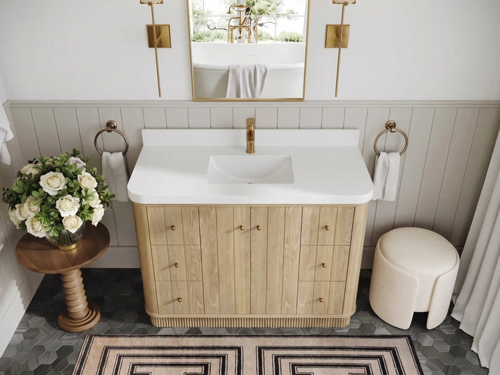 Houston White Oak 48 in. W x 22 in. D Free Standing Curved Edge Single Sink Bathroom Vanity - photo 17