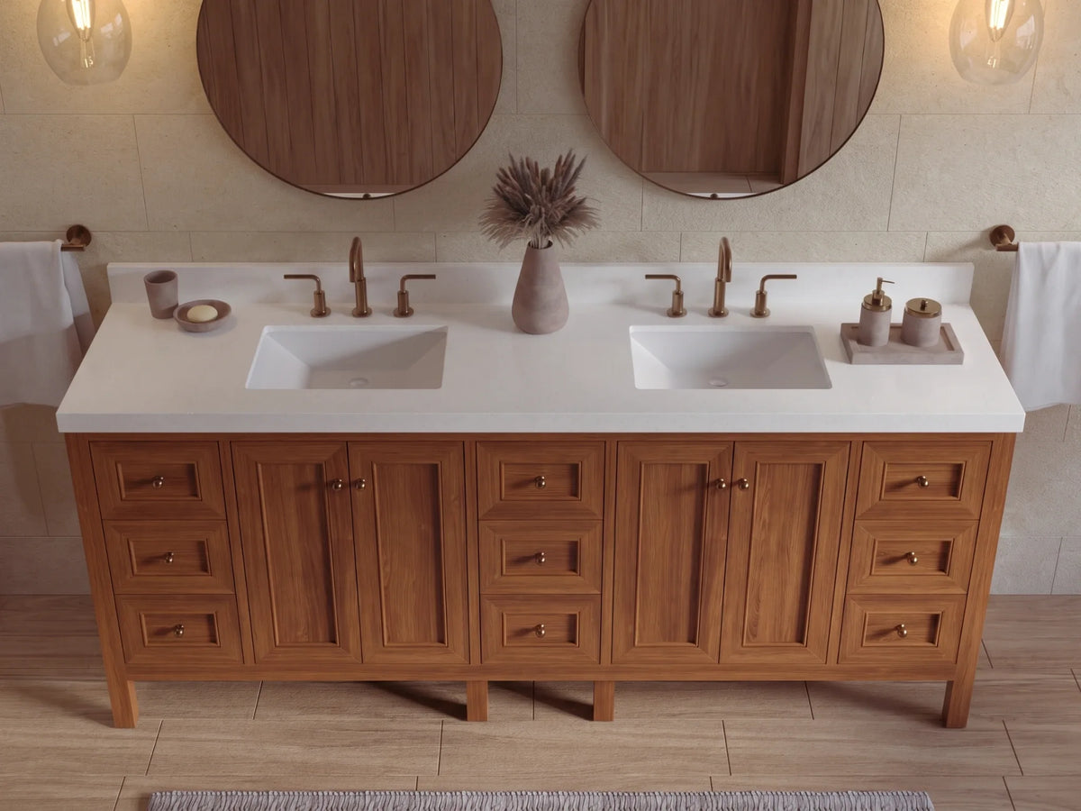 Nashville Teak Wood 84 in. W x 22 in. D Double Sink Bathroom Vanity