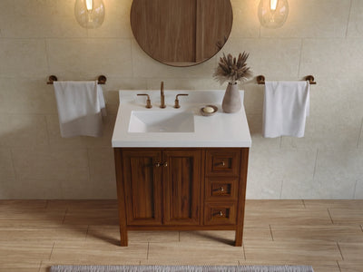 Nashville Teak Wood 36 in. W x 22 in. D Left Offset Sink Bathroom Vanity