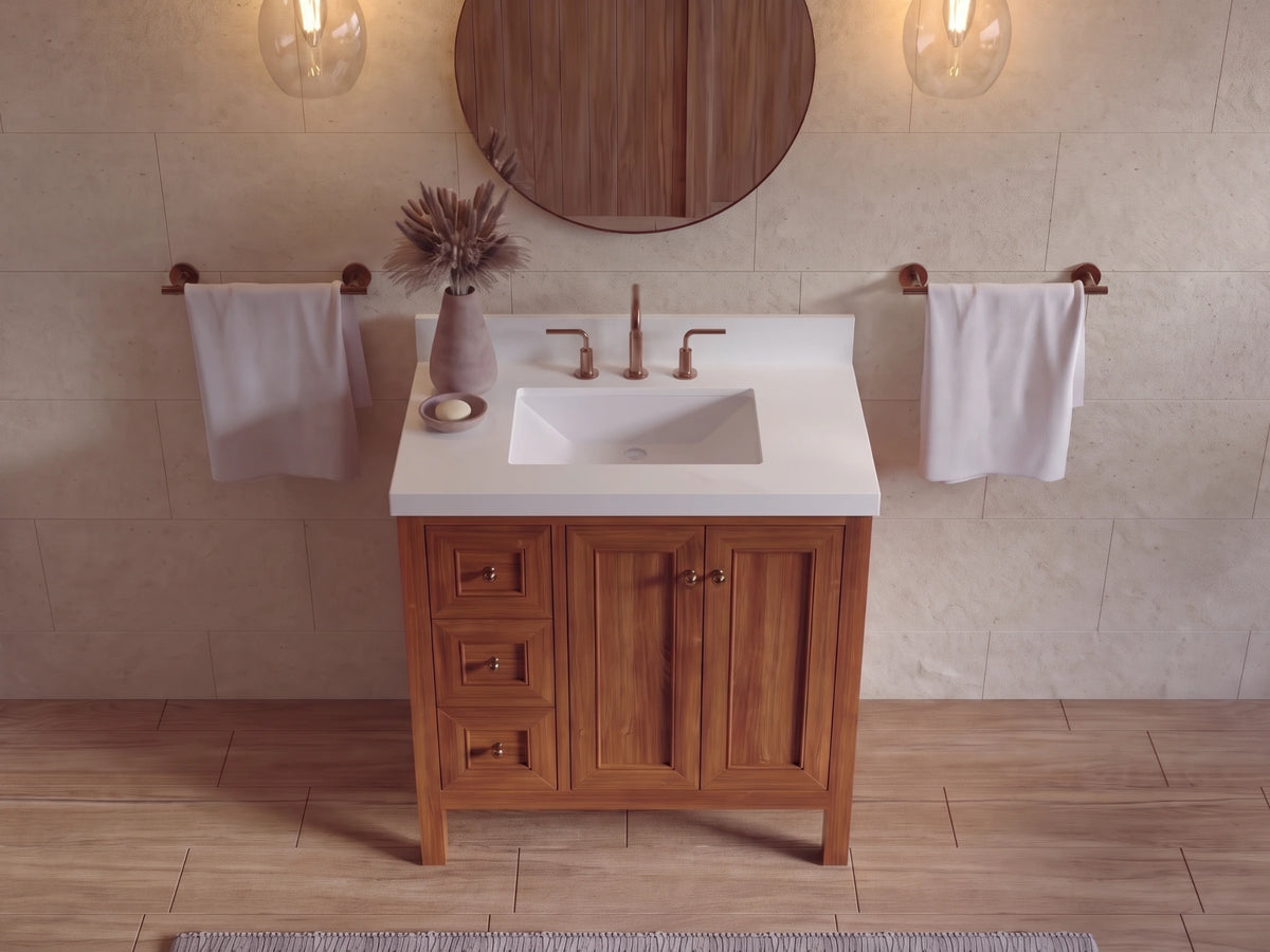 Nashville 36 in. W x 22 in. D Center Sink Teak Wood Bathroom Vanity