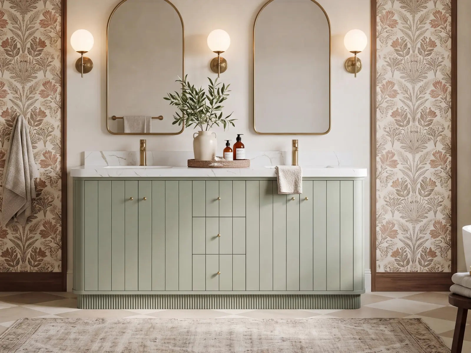 Willow Houston 72 inch Evergreen double sink vanity in a complete Buckhead garden-inspired designer primary bathroom