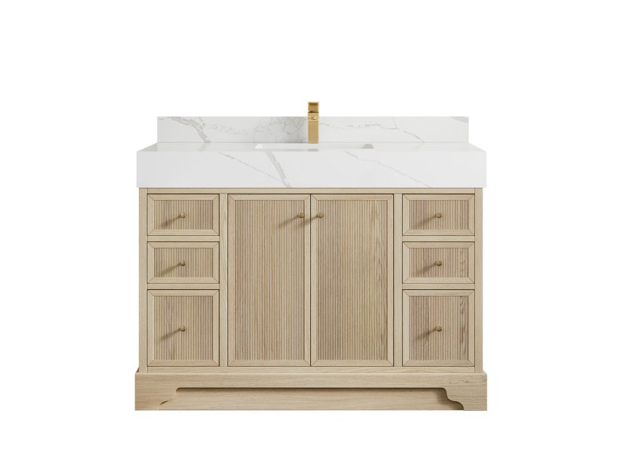 Manhattan Oak Wood 48 in. W x 22 in. D Single Sink Bathroom Vanity and White Basin(S)