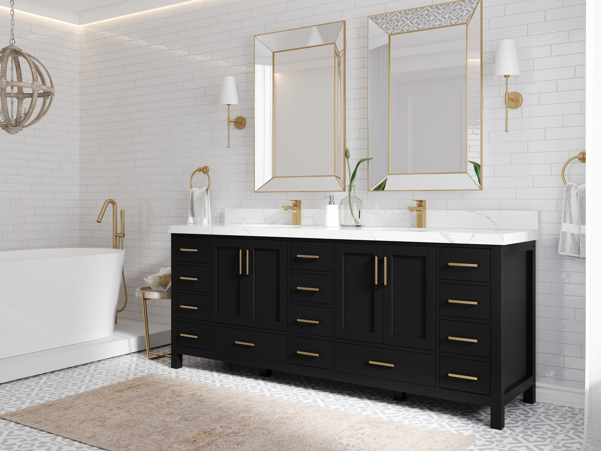 84 in. W x 22 in. D Malibu Double Sink Bathroom Vanity in Lafayette Green with Cove Edge Empira White Quartz Willow Collections