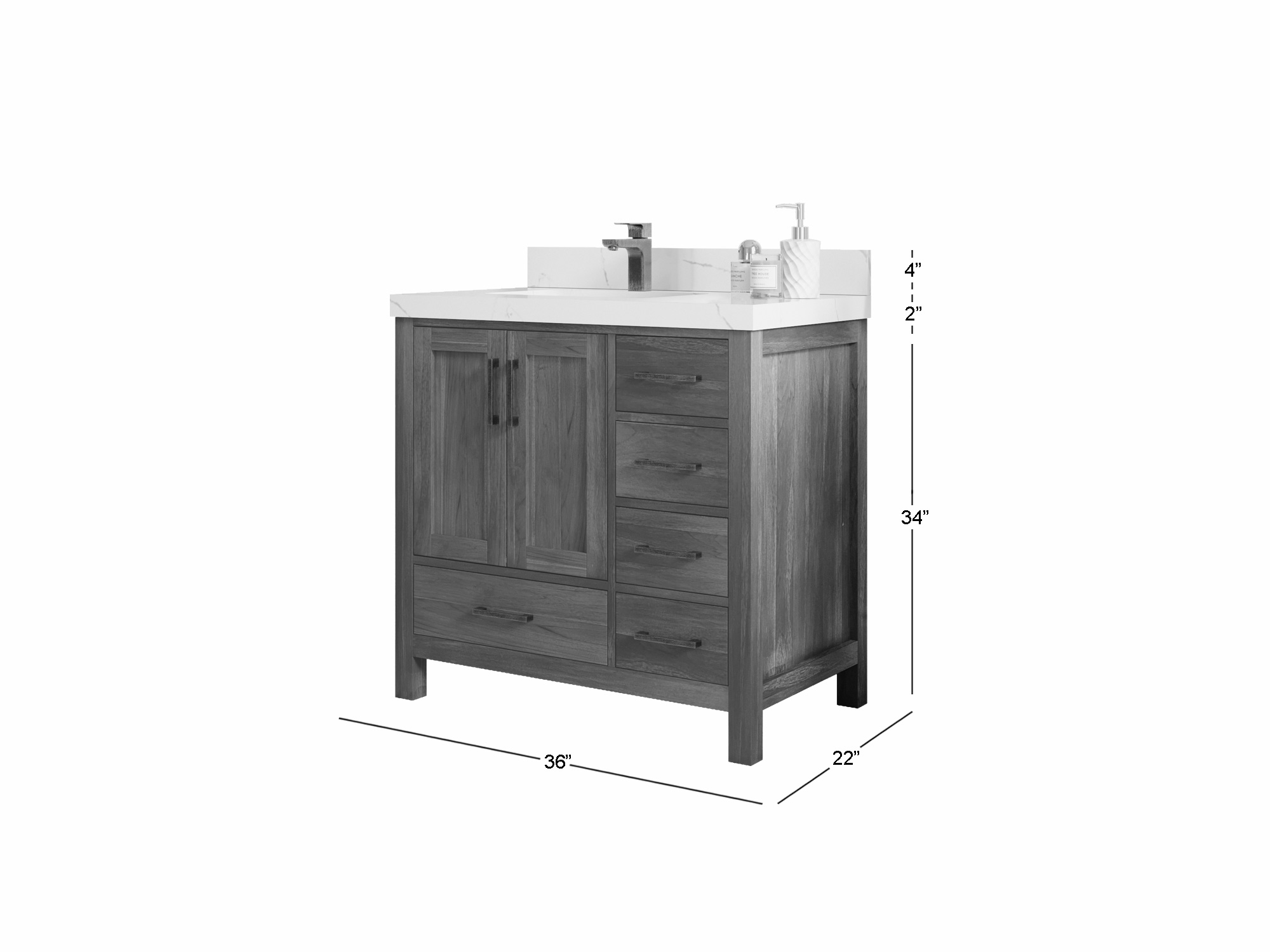 bibi　ブラック36 Malibu Teak Wood 36 in. W x 22 in. D Left Offset Sink