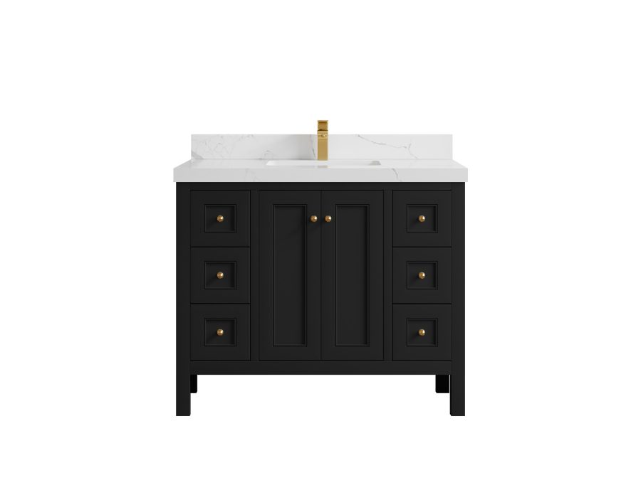 Malibu Teak Wood 84 in. W x 22 in. D Double Sink Bathroom Vanity NAS_BLK_CA_LZ_42FAUCET-900x675